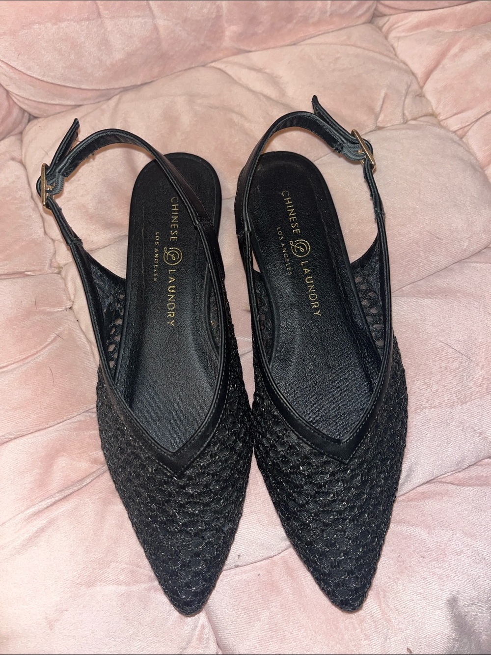Chinese Laundry Black Pointed Woven Slingback Flats
